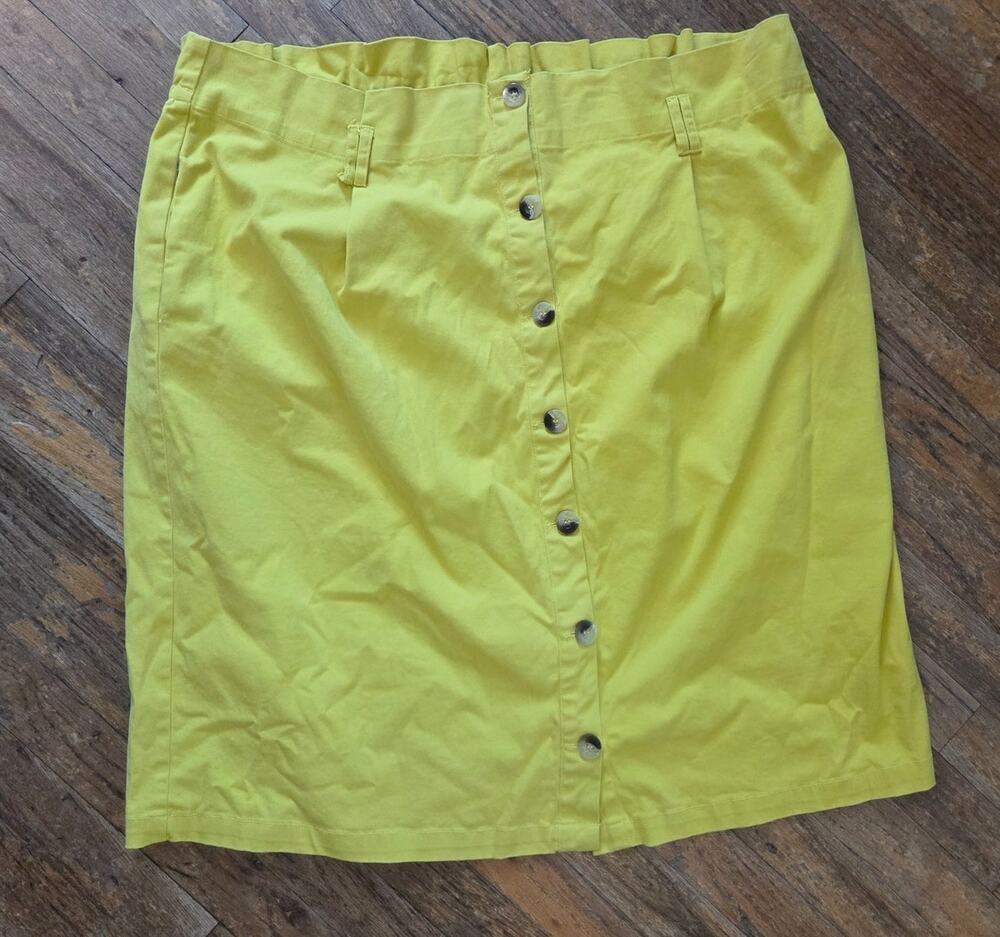 Vtg Ashley Stewart Plus Sz 26 SKIRT Yellow Long Big Button Up India Cotton